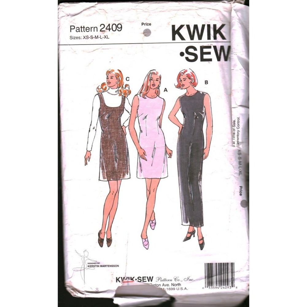 Kwik Sew 2409 Misses Dress Jumper Sewing Pattern XS-M Kerstin Martensson 1994‎